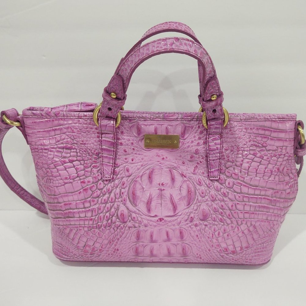 Brahmin Crocodile Embossed Adjustable Leather Shoulder Bag - Fuschia